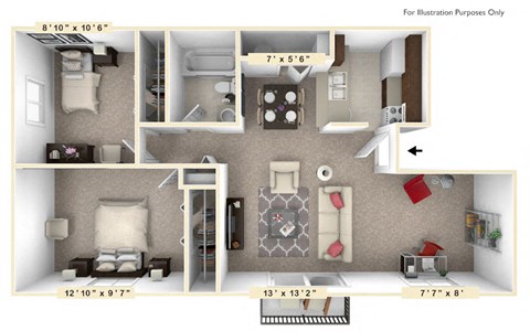 The Evergreen - 2 BR 1 BA with Den Floor Plan at Autumn Woods Apartments, Ohio, 45342